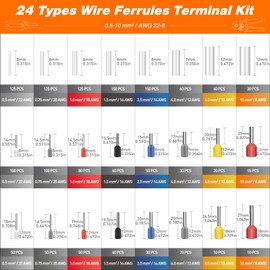 PEBA Ferrule Crimping Tool, with 24 Types of Wire Ferrules and AWG 24-8 Self-Adjusting Crimping Pliers+Stripper | Square Crimper for Insulated/Uninsulated Ferrule Terminal (Ferrule Crimping Tool Kit)