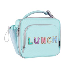 Amersun Kids Insulated Lunch Box- Water-Resistant, Reusable Cute Lunch Tote Bag with Water Bottle Holder & Multi-Pocket-Ideal for Ages 3+ Girls, School,Travel(Light Blue)