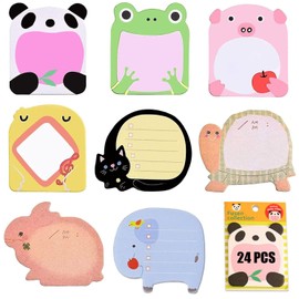 24 Pack Sticky Notes, Cute Sticky Notes Set, Cartoon Animals Sticky Notes, Small Pastel Sticky Notes, Refrigerator Sticky Notes, Party Bags Filler for School, Office, 20 Sheets per Pad, 8 Animals