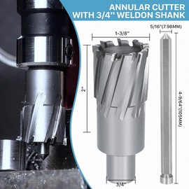 KEENTECH Carbide-Tipped Annular Cutter,1-3/8" Diameter x 2" Depth, 3/4" Weldon Shank (2 Flat), High Speed Cutting TCT Mag Drill Bit with Pilot Pin for Harder Material, Stainless Steel, Cast Iron