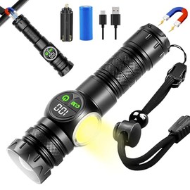 Linterna Led Recargable Con luz lateral, Lampara De Mano 100000 Lumens,9 Modos,5000mAh,Linternas Led Recargables Alta Potencia,USB Linterna Tactica...
