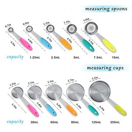 Tazas Medidoras All Clad, 10 Piezas de Tazas y Cucharas Medidoras de Acero Inoxidable con Mango de Silicona para Cocina M                             