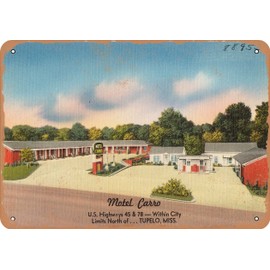 7 x 10 METAL SIGN - Mississippi Postcard - Motel Carro, U.S. Highways 45 & 78 - Within city limits North of. T - Vintage Rusty Look