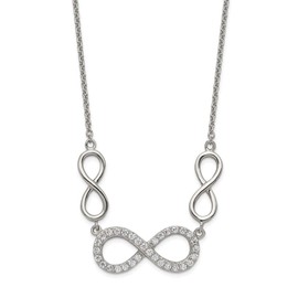 Solid 925 Sterling Silver Polished CZ Cubic Zirconia Infinity Symbol Necklace Chain 18" (1mm)