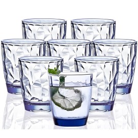 VEILEDGEM 10 Oz Unbreakable Tritan Drinking Glasses Shatterproof Acrylic Glasses Drinkware BPA Free Hard Plastic Cups Reusable Kitchen Water Glasses Drinking Set of 8 (Blue)