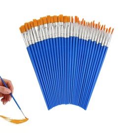 60-Piece Small Artist Brush Set, Round Flat Small Brush Set, Small Flat Brushes, Nylon Flat Brushes for Beginners, Artists, Painting Lovers, Graffiti Drawing, Blue