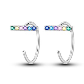 NARMO Half Hoop Earrings 925 Sterling Silver Colorful Cubic Zirconia Simple Hoop Earrings