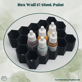 Hex Wall Mount Paint Dropper Holder – Compatible with Vallejo, Army Painter, Green Stuff World 17/18mL Bottles – Hobby Paint Rack for Miniature, Warhammer, Model Painting – Made in USA (2)