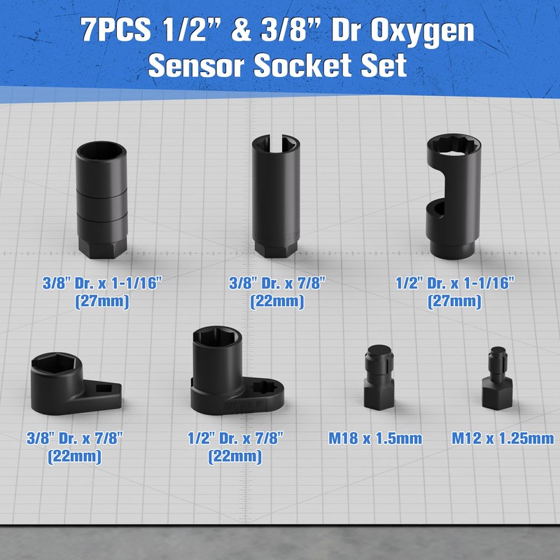 7PCS O2 Oxygen Sensor Socket, Automotive 3/8" & 1/2" Drive