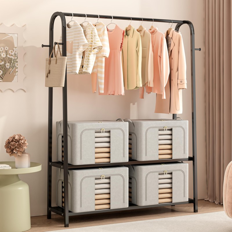 Pinkpum 3 Pack Clothes Storage Bins with Metal Frame, Closet