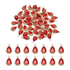 YOKIVE 50 Pcs Faceted Teardrop Rhinestone Gemstone Charms, Gold Plated Glass Crystal Dangle Pendants, Great for Necklace Earring Bracelet Pendant Jewelry DIY Craft(Red, 16 x 9mm)