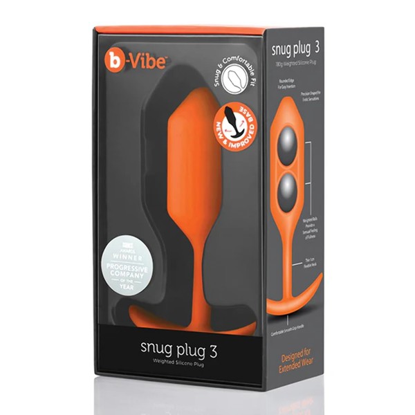 b-Vibe - The Snug Plug 3 - Orange - 180 Gram Plug with Flared Base and Weighted Balls