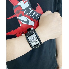 Zed ShadoWw Nordic Wolf Wide Leather Weave black Bracelet Retro Stainless steel Cuff for men