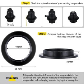 DHWEKU Pack of 6 E27 Screw Rings Plastic, E27 Screw Ring for Lamp Holder, Heat Resistant Thread Ring for Lampshade, for Lampshade or Glass Elements, 40 mm, White and Black