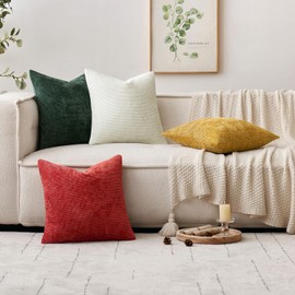 MIULEE Pack of 2 Red Decorative Pillow Covers 18x18 Inch Soft Chenille Couch Throw Pillows Farmhouse Cushion Covers for Home Decor Sofa Bedroom Living Room