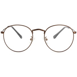 Kursan Classic Round Clear Lens Glasses for Women Men Circle Metal Frame Non-Prescription Eyeglasses (A5 Copper (Clear Lens), 50)