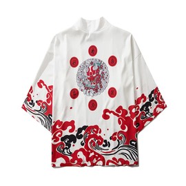Cárdigan tipo kimono de manga 3/4 para mujer con estampado de chal japonés para cubrir la cubierta de traje de baño de anime, 10, Talla única