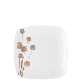 EcoQuality 6" inch Square White Plastic Plates Dessert Plate with Gold Dandelion China Like Party Plates, Premium Heavy Duty Small Disposable Salad Plate Weddings, Catering, Non Toxic (10 PACK)