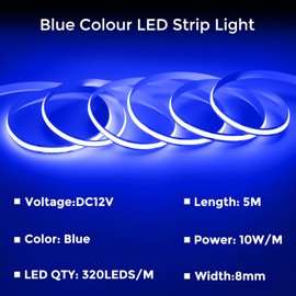 Lam(MS)pen COB LED 5M Streifen 12V Gold Stripe Flexibles LED Band mit hoher Dichte warmweiss 2000K 320LEDs/M Nicht Wasserdicht 8mm Breit für Küche, Schlafzimmer, Innenbereich (blau stripe 5M 12V)
