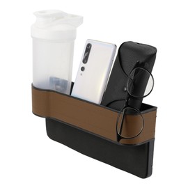 Motoforti Universal Car Seat Gap Filler with Cup Holder Front Seat Gap Filler Car Seat Gap Organizer Car Storage Accessories, Left Side, Leather, Brown