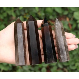 XIANNVXI 4 Inch Large Crystals Smoky Quartz Tower 1 Piece Natural Gemstones Rod Crystal Towers Stones Hexagonal Point Rods Meditation Energy Stone 9-10 cm