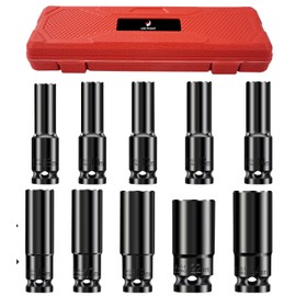 Rankomu 10-Piece 1/2" Drive Deep Impact Socket Set, Metric (8-24mm) Chrome Vanadium Steel Sockets for Pneumatic Wrench, Tire Changer, Auto Repair