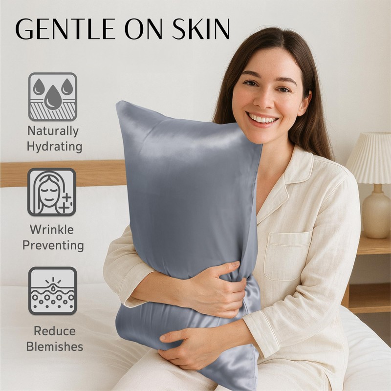 100% Mulberry Silk Pillowcase - Queen - Silver Grey