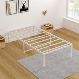 LUSIMO Twin Bed Frame with Storage Heavy Duty 18 Inch Twin Size Metal Platform Bed Frames with Steel Slats No Box Spring Needed White