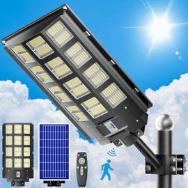 loyoele Solar Street Light 8000W Outdoor Waterproof, Solar Outdoor LED Street Light 120000 Lumens 7000K Dusk to Dawn, LED Wide Angle Lamp with Motion Sensor, for Parking Lot, Yard 1-Pack
