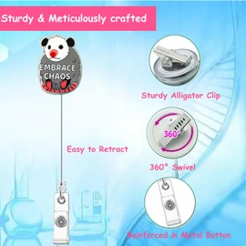 Embrace Chaos Possum Badge Reel: Funny Opossum Cute Animal Badge Reel Retractable with Alligator Clip for Vet Med ER Pediatric Nurse Medical Assistant Doctor Healthcare Worker Nursing Student Teacher