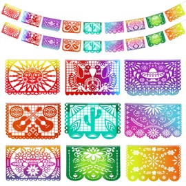 MARFOREVER Mexican Party Decorations, 33 Feet Mexican Banners Day of The Dead DecoraLarge Plastic Papel Picado Flag Banner Cinco de Mayo Dia De Los Muertos Fiesta Mexican Themed Decor Supplies