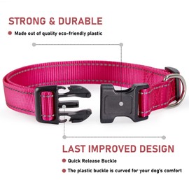 Reflective Dog Collar with Buckle Adjustable Safety Nylon Collars for Small Medium Large Dogs, Hotpink XS