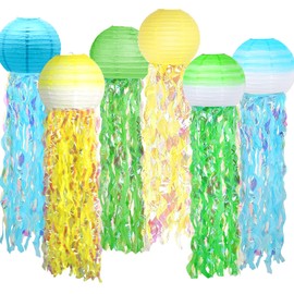 6 Packs Jellyfish Paper Lanterns Hanging Mermaid Wishes Lantern Gradient Yellow Blue Green Ocean Theme Party Supplies Great for Kids Birthday Decors, Party Decorations,Baby Shower Baby Room
