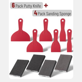 Bates- Putty Knife Set with Sanding Sponge, 10 pcs, Plastic Paint Scraper, Sandpaper Block, Putty Knives, Sandpaper Block Sander, Spackle Tool, Plastic Scraper, Plastic Putty Knife Set