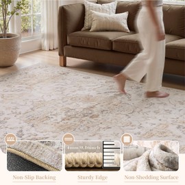 PADOOR-Vintage Area Rug 5X7 Rugs for Living Room-Soft Beige Rugs for Bedroom-Machine Washable Rugs Non Slip Carpet-Rug for Dining Room Living Room Bedside Office