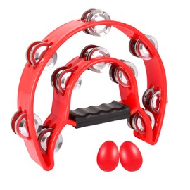 EASTROCK Tambourine Half Moon Tambourine, Hand Crescent Shaped Bell Ring with 20 Chrome-Plated Jingles for Beginners, Students, Percussion Instrument Music Double Row Metal Jingles for KTV Party