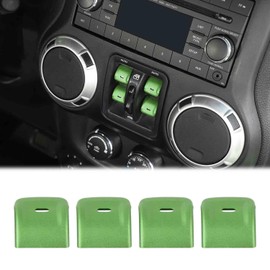 Voodonala for Jeep JK JKU 2012-2018 Window Control Switch Button Cover, 4Pcs Aluminum Alloy Window Switch Cover Trim Interior Accessories Compatible with Jeep Wrangler JK 2012-2018(4Pcs,Green)