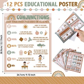 AmazingSpark 12 Pcs Boho Parts of Speech Posters for Classroom, English Grammar Educational Posters Punctuations Writing Process for Elementary Home School Wall Decor
