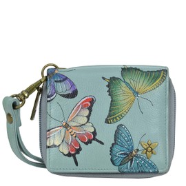 Anuschka Genuine Leather Hand Painted Organizer Wallet with RFID Protection and Zip, Butterfly Heaven, Elegant
