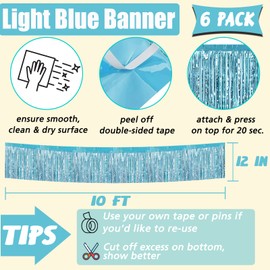 6 Pack 10 Feet Foil Fringe Garland Metallic Tinsel Banner Wall Hanging Curtain Streamers Backdrop for Parade Floats Bachelorette Wedding Birthday Party Thanksgiving Christmas Decorations(Light Blue)