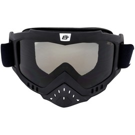 Birdz Eyewear Toucan Motorcycle ATV UTV Motocross Ski Padded Goggles with Detachable Nose Guard Black Frame with Smoke Lens (Smoke)