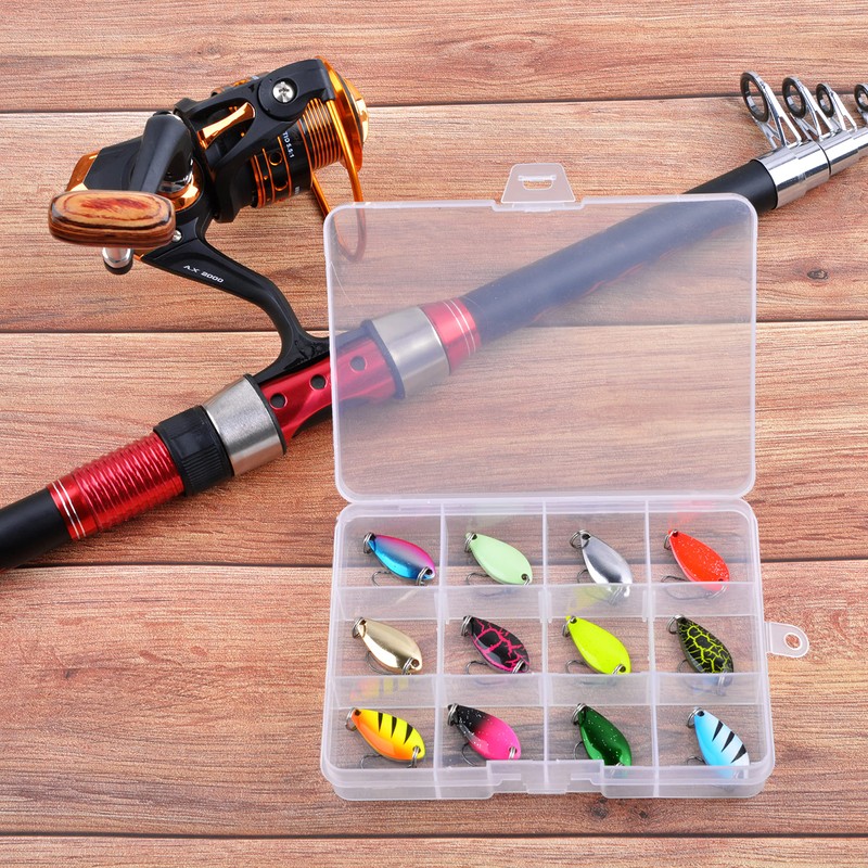 Fishing Lure Spinner Bait, 12pcs Spoon Lures Hard Metal Fishing