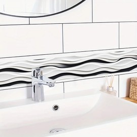 HOMETITUTE Wallpaper Border Peel and Stick Wall Border Metallic Wave Texture Decorative Wall Trim Self Adhesive Border for Walls Mirror Frame Accent Strip for Bedroom Kitchen Living Room 4x196 Inch