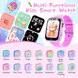 Lurkir Smart Watch for Kids, Kids Smart Watch Toys 19 Games Touch Screen Watch Camera Music Video Pedometer Calculator Alarm Clock Learn Card Audio Book Calendar, Gift for Boys Girls Ages 4-12(Rose)