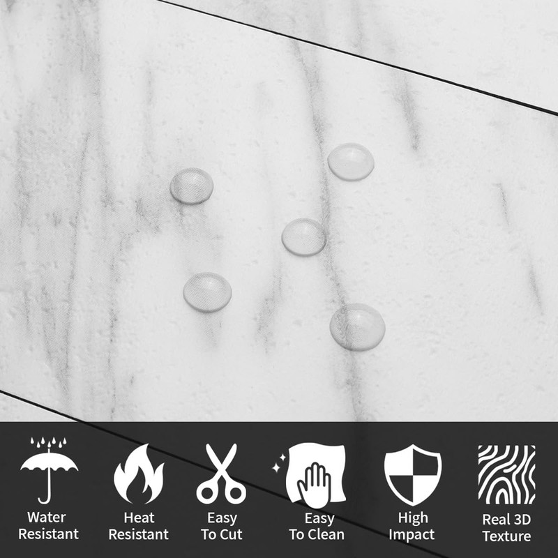 AULIGET 4-Piece White Marble Look Peel and Stick Backsplash Wall
