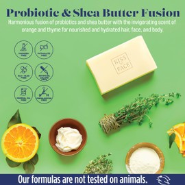 Kiss My Face Effort-Less 3-in-1 Bar Soap - Orange + Thyme - Probiotic Bar Soap for Face, Hair, and Body with Shea Butter - Palm Oil-Free and Cruelty-Free Soap (Orange + Thyme, Pack of 1)