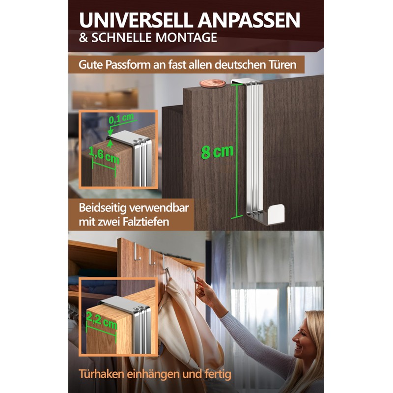 4smile 17-23 mm Door Hooks for Hanging Stainless Steel Set