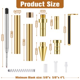 Janlaugh 6 Pcs Retractable Pen Kits for Wood Turning 8 mm Click Pen Kits with Refills Lathe Turning Supplies for Pen Making Woodturning Project DIY Friend Gifts Supplies