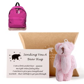 A Little Pocket Bear Hug, Pocket Hug Love Token Anti-Anxiety Tiny Teddy Sending You Thinking Of You Card Fun Worry Bear Cheer Up Get Well Soon Gifts for Friends Family Graduation Birthday (Pink)