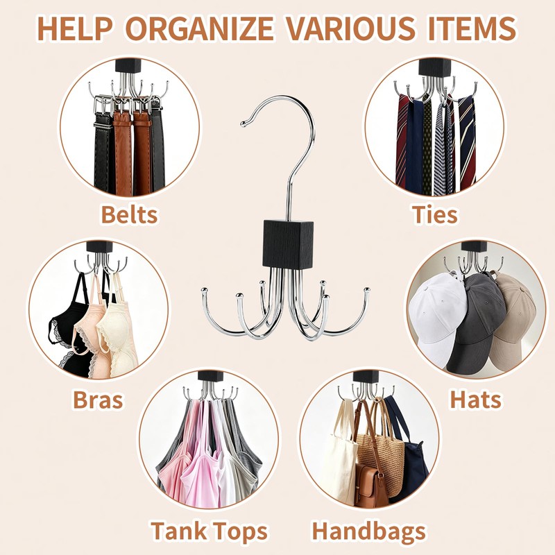 2PCS Belt Hanger for Closet, 12-Hooks Belt Organizer for Max